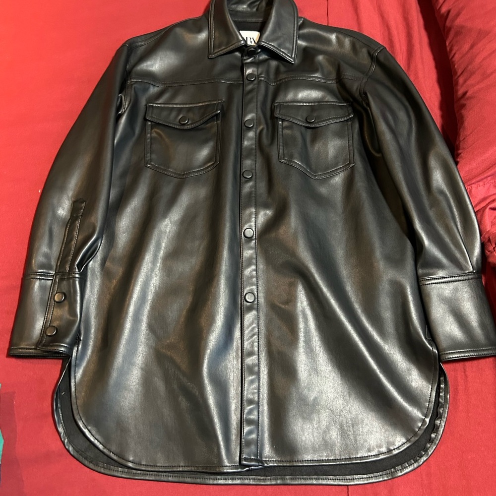 Zara pleather shirt jacket